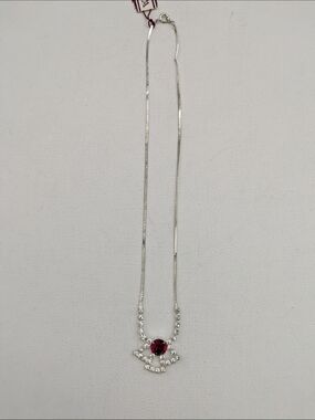 Vintage Vendome Silver Plated Necklace with Red Gemstone Pendant - Women Jewelry